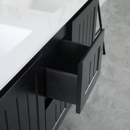 1200mm Acacia Wall Hung Vanity PVC Cabinet Only - Double Bowl - Matte Black