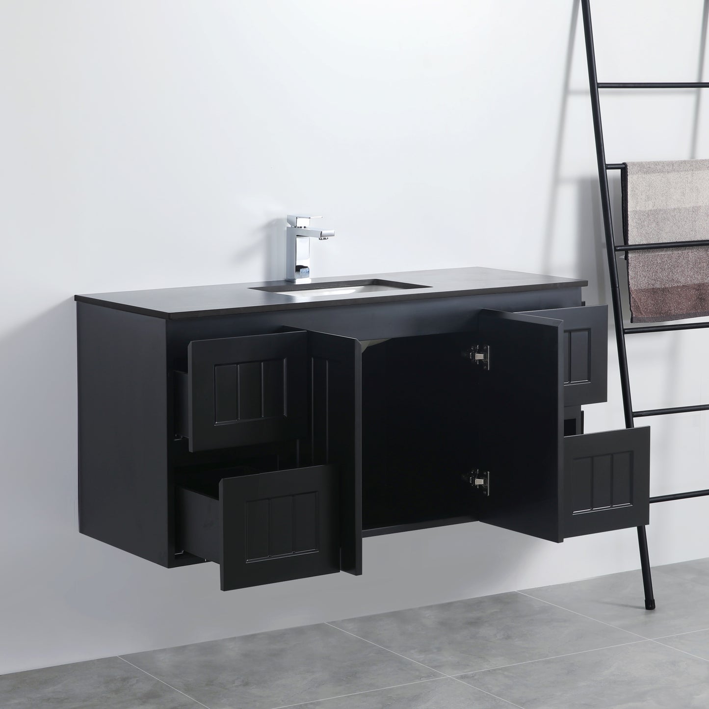 1200mm Acacia Wall Hung Vanity PVC Cabinet Only - Single Bowl - Matte Black
