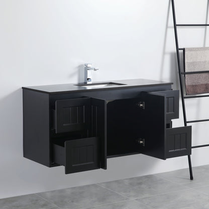 1200mm Acacia Wall Hung Vanity PVC Cabinet Only - Single Bowl - Matte Black