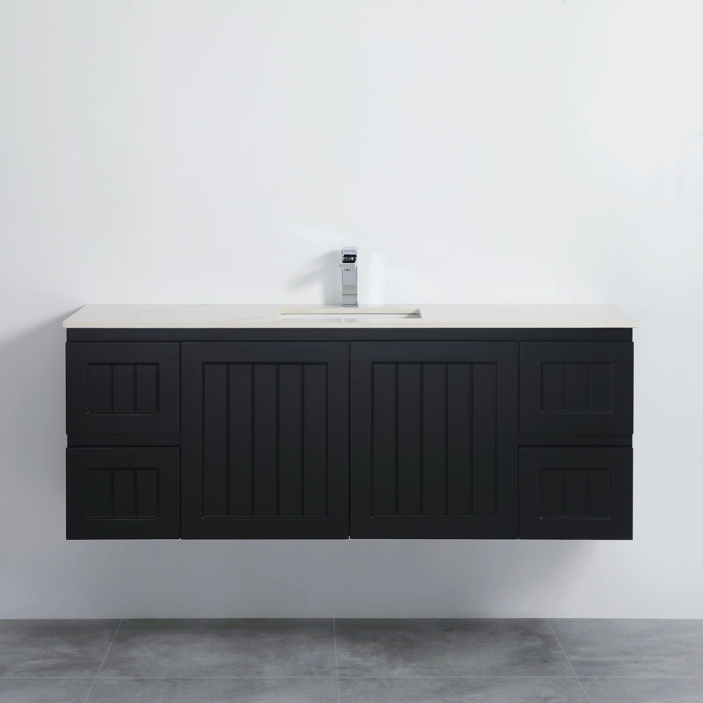Acacia Shaker Wall Hung Vanity - Double Bowl - Matte Black - 1500mm