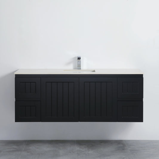 Acacia Shaker Wall Hung Vanity - Double Bowl - Matte Black - 1500mm
