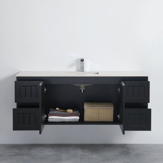 Acacia Shaker Wall Hung Vanity - Double Bowl - Matte Black - 1500mm