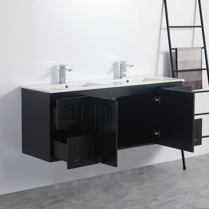 Acacia Shaker Wall Hung Vanity - Double Bowl - Matte Black - 1500mm