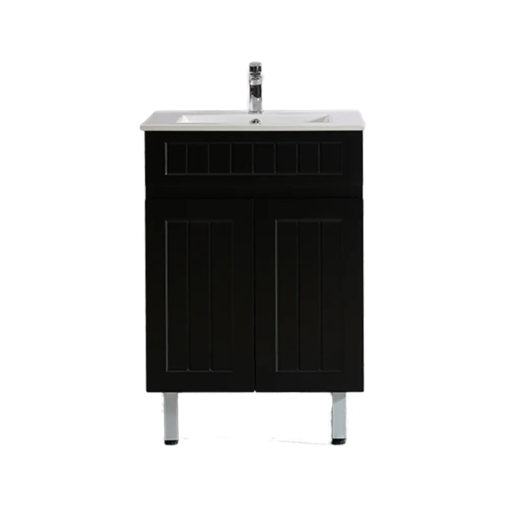 600mm Acacia Slim Floor Vanity PVC Two Doors - Cabinet Only - Matte Black