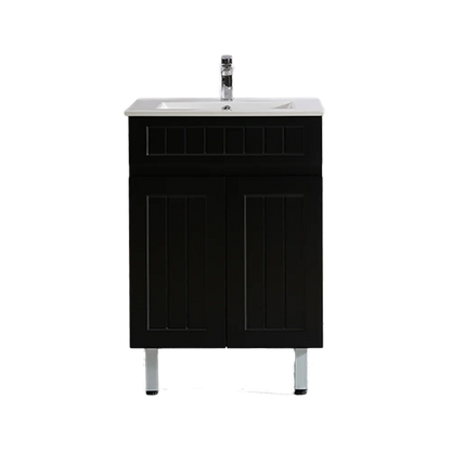600mm Acacia Slim Floor Vanity PVC Two Doors - Cabinet Only - Matte Black