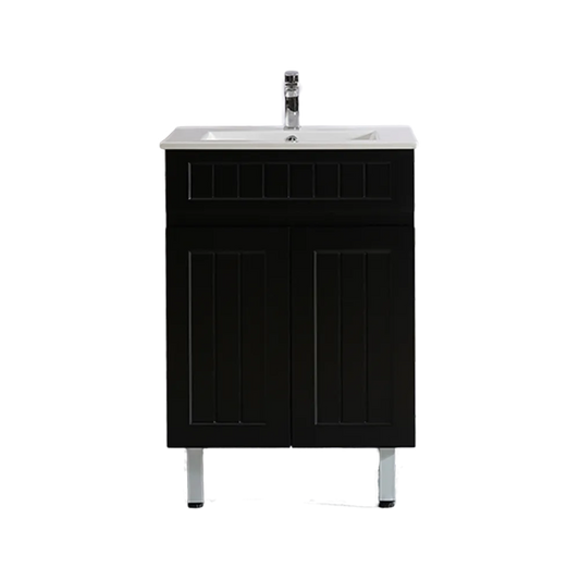 600mm Acacia Slim Floor Vanity PVC Two Doors - Cabinet Only - Matte Black