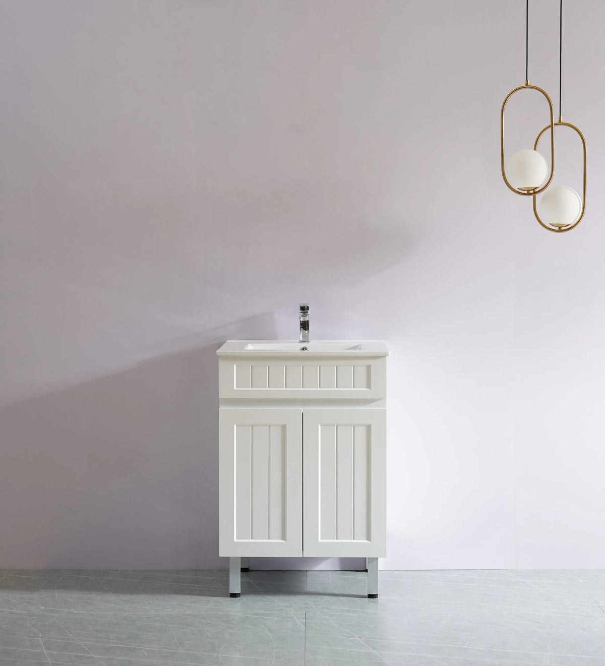 600x460mm Acacia Floor Vanity PVC Cabinet Only - Matte White