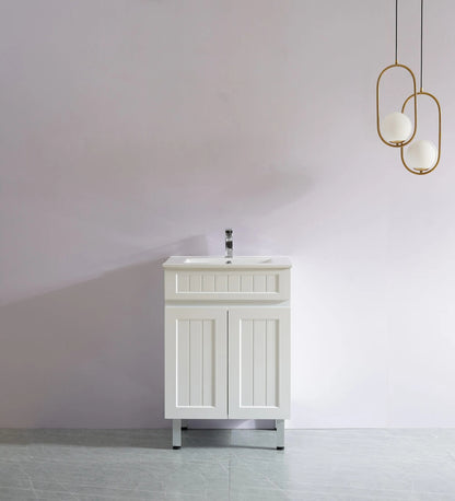 600x460mm Acacia Floor Vanity PVC Cabinet Only - Matte White