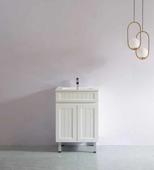 600x460mm Acacia Floor Vanity PVC Cabinet Only - Matte White