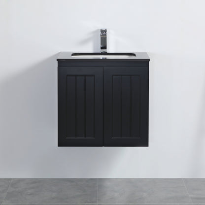 600mm Acacia Slim Wall Hung Vanity PVC Cabinet Only - Matte Black
