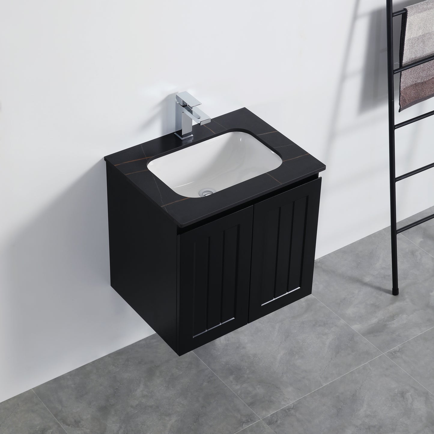 600mm Acacia Wall Hung Vanity PVC Cabinet Only - Matte Black