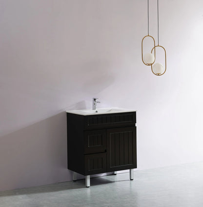 750mm Acacia Slim Floor Vanity PVC Left Side Drawers - Cabinet Only - Matte Black