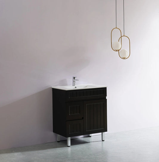750mm Acacia Slim Floor Vanity PVC Left Side Drawers - Cabinet Only - Matte Black
