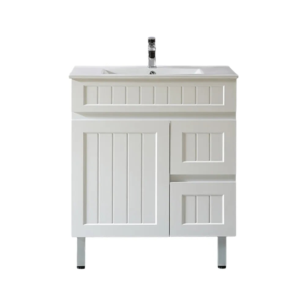 750mm Acacia Slim Floor Vanity PVC Right Side Drawers - Cabinet Only - Matte White