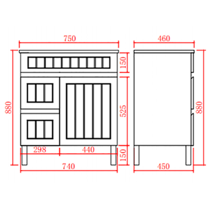 750mm Acacia Floor Vanity PVC Left Side Drawers - Cabinet Only - Matte White