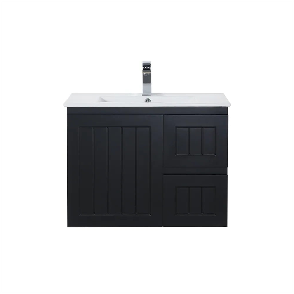 750mm Acacia Slim Wall Hung Vanity PVC Right Side Drawers - Cabinet Only - Matte Black