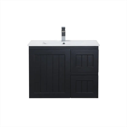 750mm Acacia Slim Wall Hung Vanity PVC Right Side Drawers - Cabinet Only - Matte Black