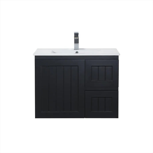 750mm Acacia Slim Wall Hung Vanity PVC Right Side Drawers - Cabinet Only - Matte Black