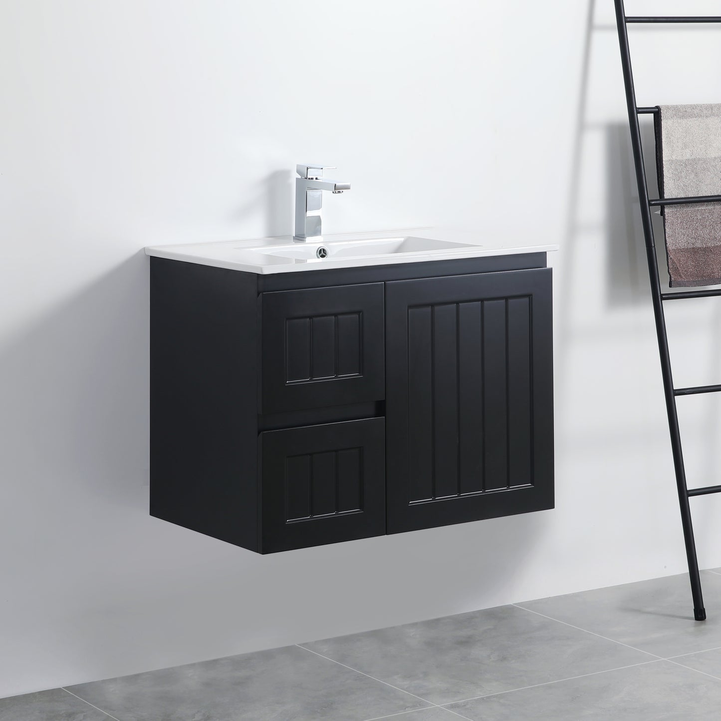 750mm Acacia Wall Hung Vanity PVC Left Side Drawers - Cabinet Only - Matte Black