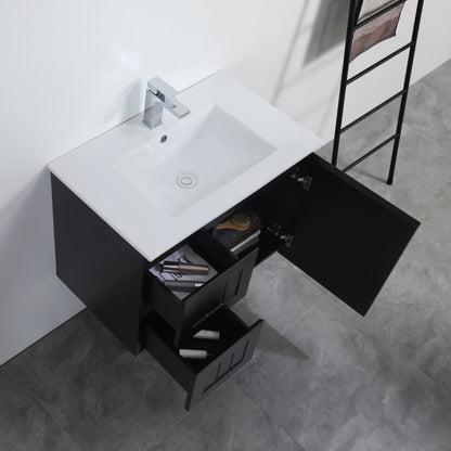 750mm Acacia Wall Hung Vanity PVC Left Side Drawers - Cabinet Only - Matte Black