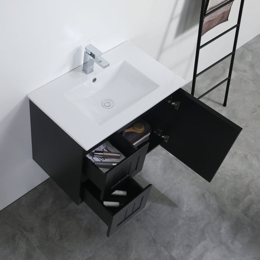 750mm Acacia Wall Hung Vanity PVC Left Side Drawers - Cabinet Only - Matte Black