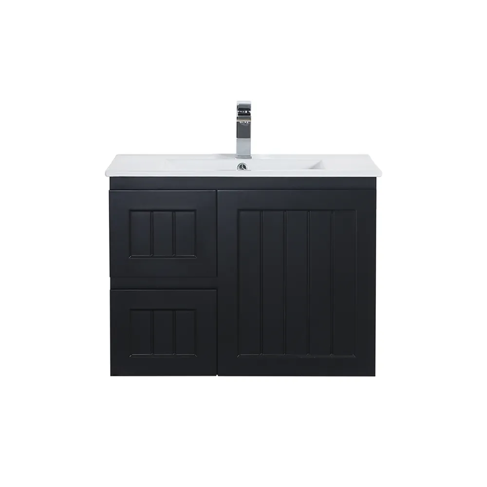 750mm Acacia Slim Wall Hung Vanity PVC Left Side Drawers - Cabinet Only - Matte Black