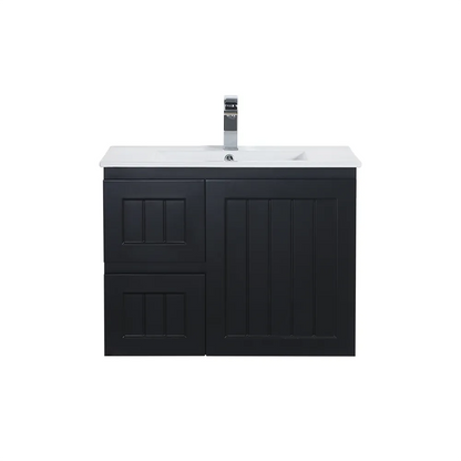 750mm Acacia Slim Wall Hung Vanity PVC Left Side Drawers - Cabinet Only - Matte Black