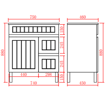750mm Acacia Floor Vanity PVC Right Side Drawers - Cabinet Only - Matte White