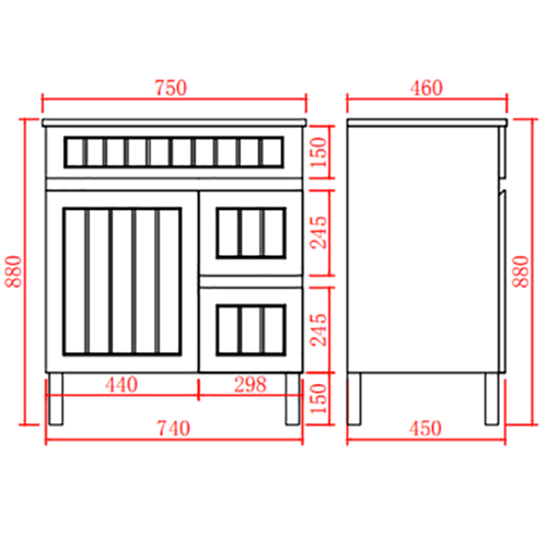 750mm Acacia Floor Vanity PVC Right Side Drawers - Cabinet Only - Matte Black
