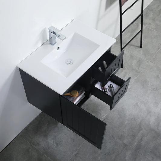 750mm Acacia Wall Hung Vanity PVC Right Side Drawers - Cabinet Only - Matte Black