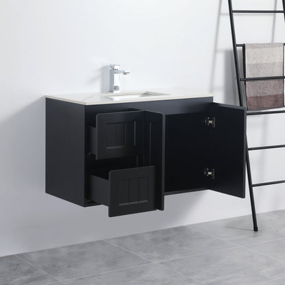 900mm Acacia Wall Hung Vanity PVC Left Side Drawers - Cabinet Only - Matte Black