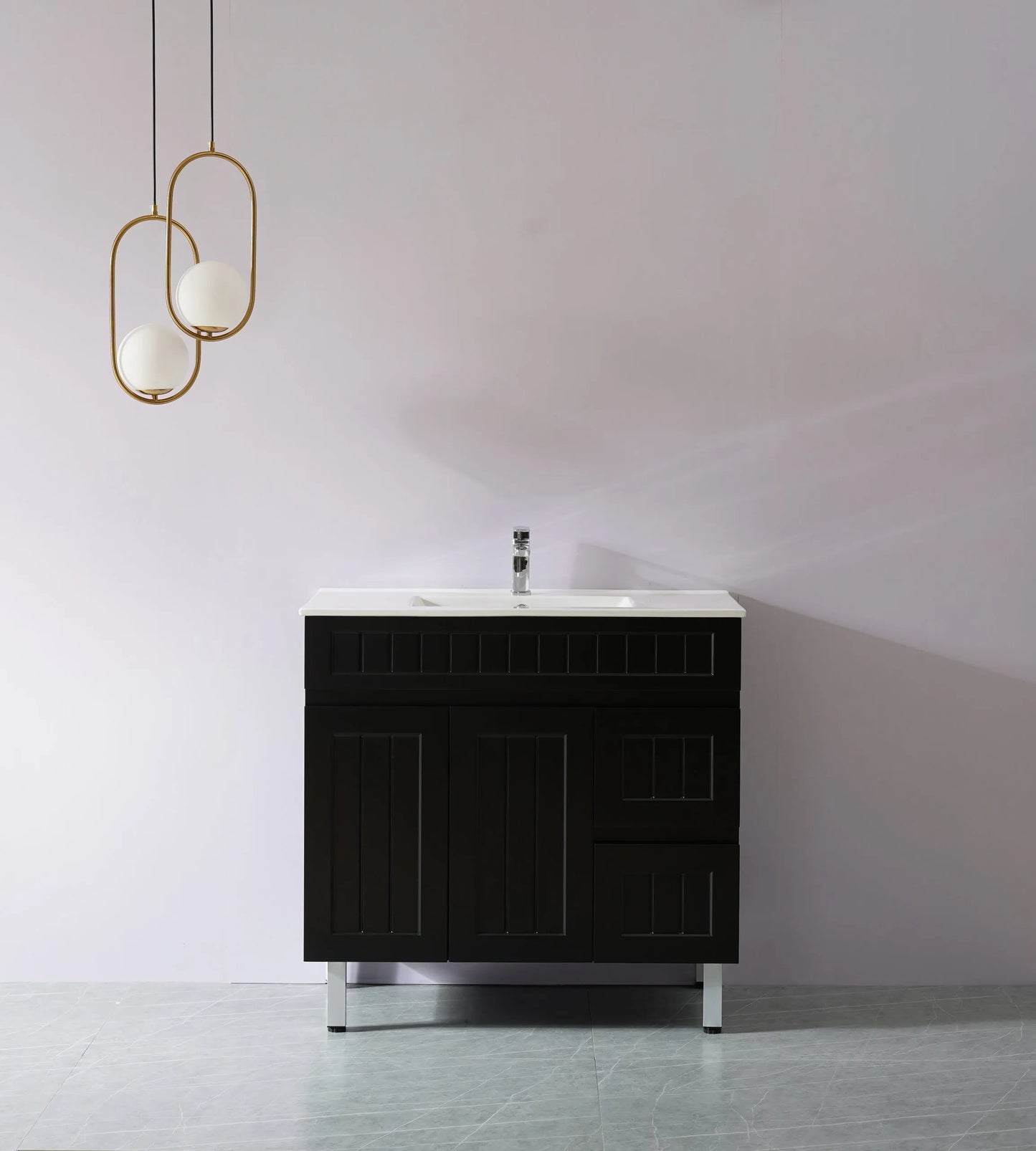 900mm Acacia Slim Floor Vanity PVC Right Side Drawers - Cabinet Only - Matte Black