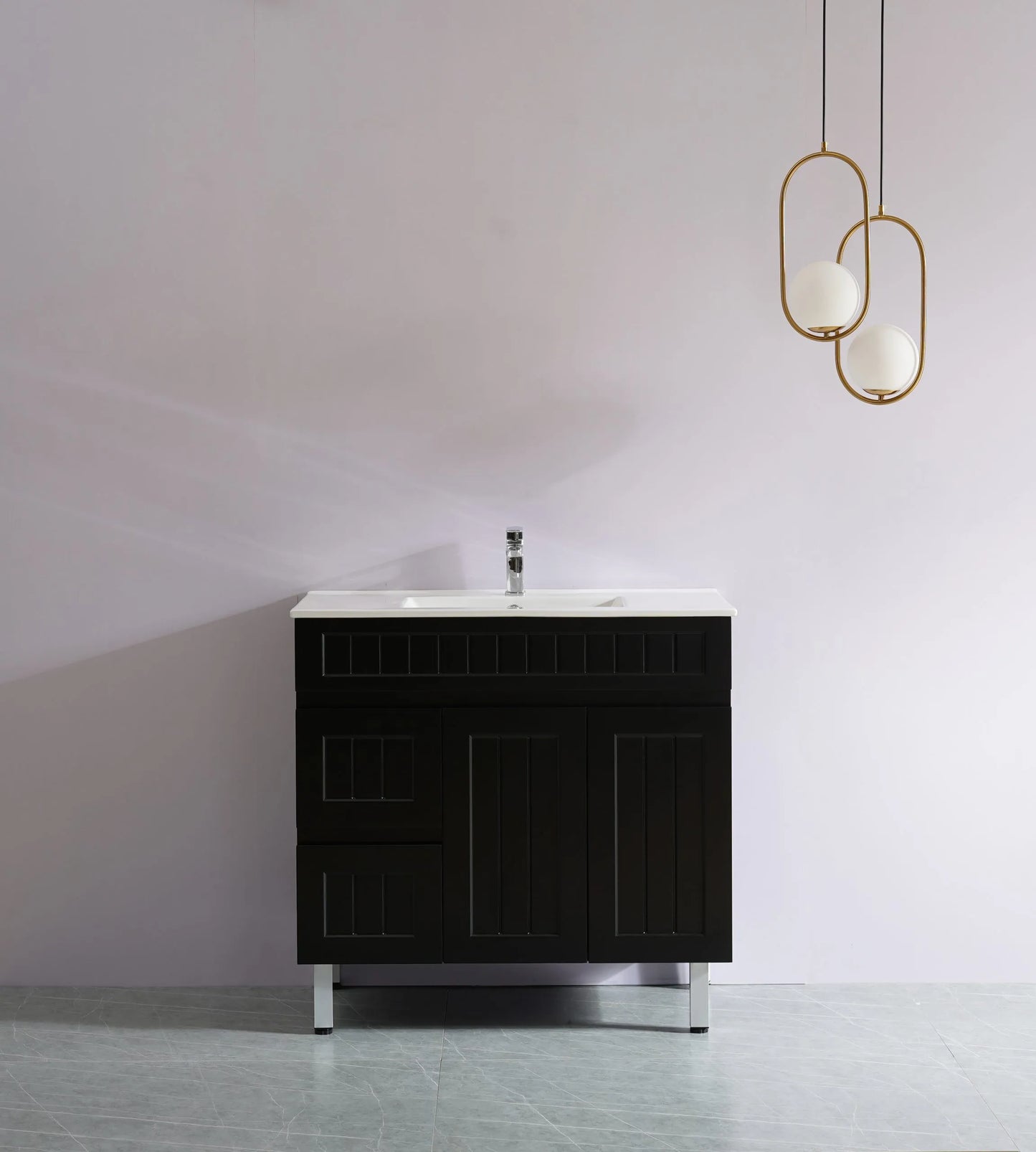 900mm Acacia Slim Floor Vanity PVC Left Side Drawers - Cabinet Only - Matte Black