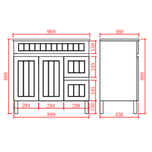 900mm Acacia Floor Vanity PVC Right Side Drawers - Cabinet Only - Matte White