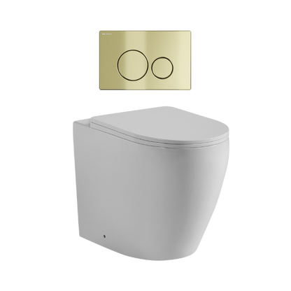 Ajax 80mm In Wall Toilet Set with Round Buttons - Brushed Brass