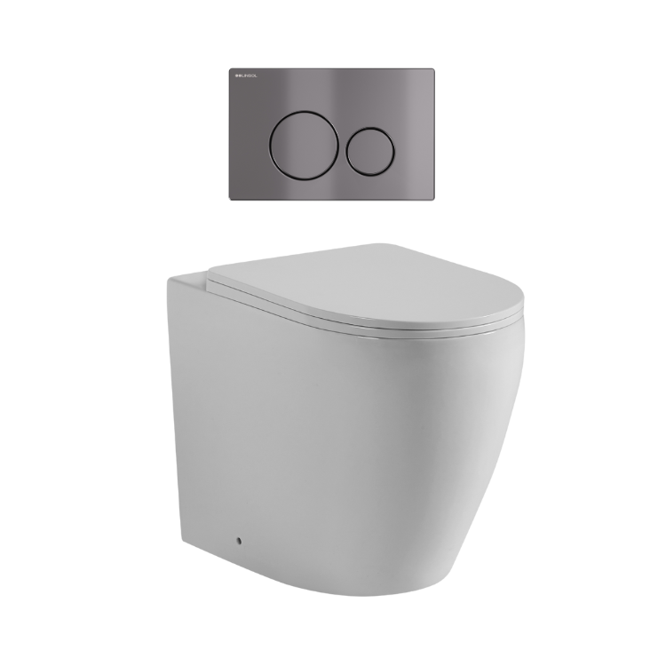 Ajax 80mm In Wall Toilet Set with Round Buttons - Gunmetal