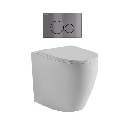 Ajax 80mm In Wall Toilet Set with Round Buttons - Gunmetal