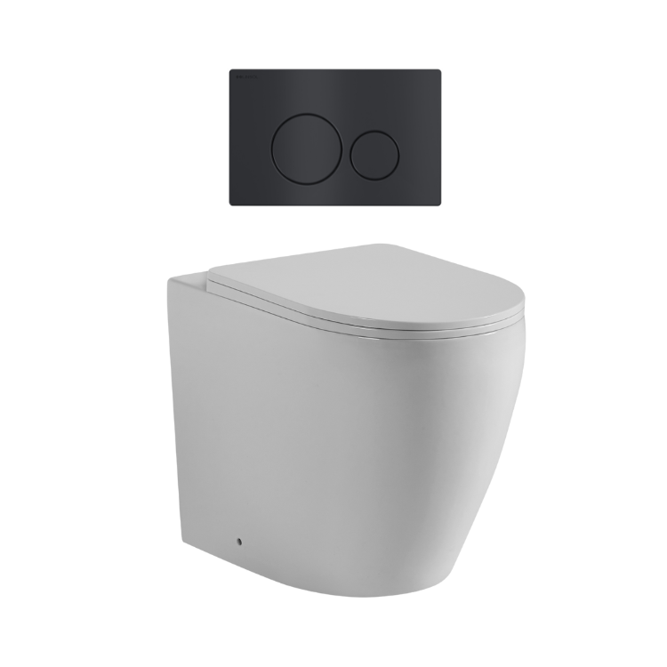 Ajax 80mm In Wall Toilet Set with Round Buttons - Matte Black