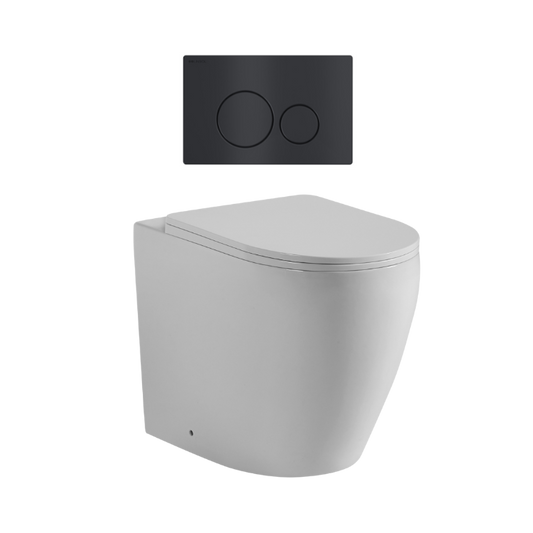 Ajax 80mm In Wall Toilet Set with Round Buttons - Matte Black