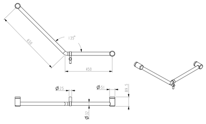 AMB 450x650mm - 45 Degree Grab Rail - French Gold