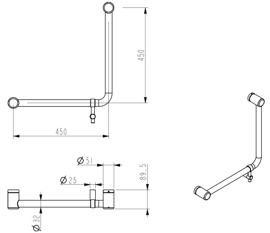 AMB 450x450mm - 90 Degree Grab Rail - Dusk Bronze
