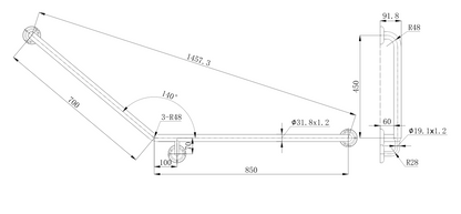 Amore Grab Rail 140 Degree 850 x 700mm Left Hand Angle - Brushed Nickel
