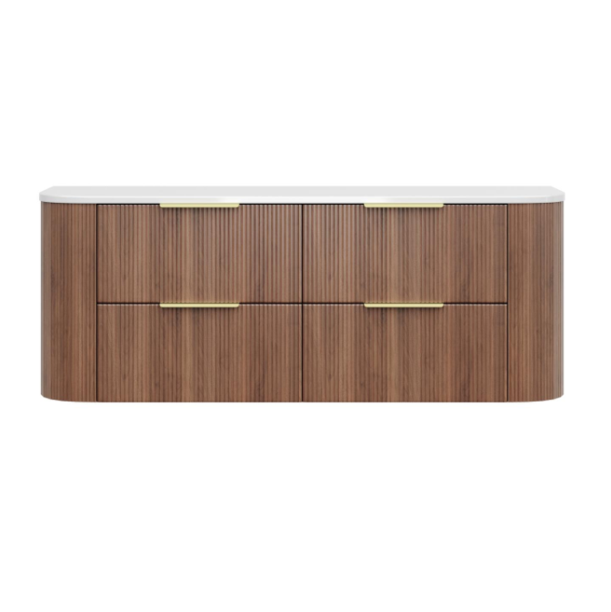 1500mm Artis Curved Wall Hung Vanity PVC - Double Drawers Cabinet Only - Single Bowl - Prime Oak