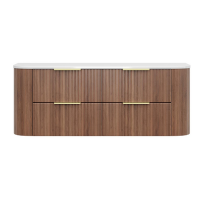 1500mm Artis Curved Wall Hung Vanity PVC - Double Drawers Cabinet Only - Single Bowl - Prime Oak