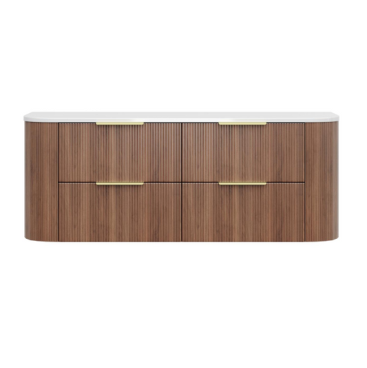 1500mm Artis Curved Wall Hung Vanity PVC - Double Drawers Cabinet Only - Single Bowl - Prime Oak