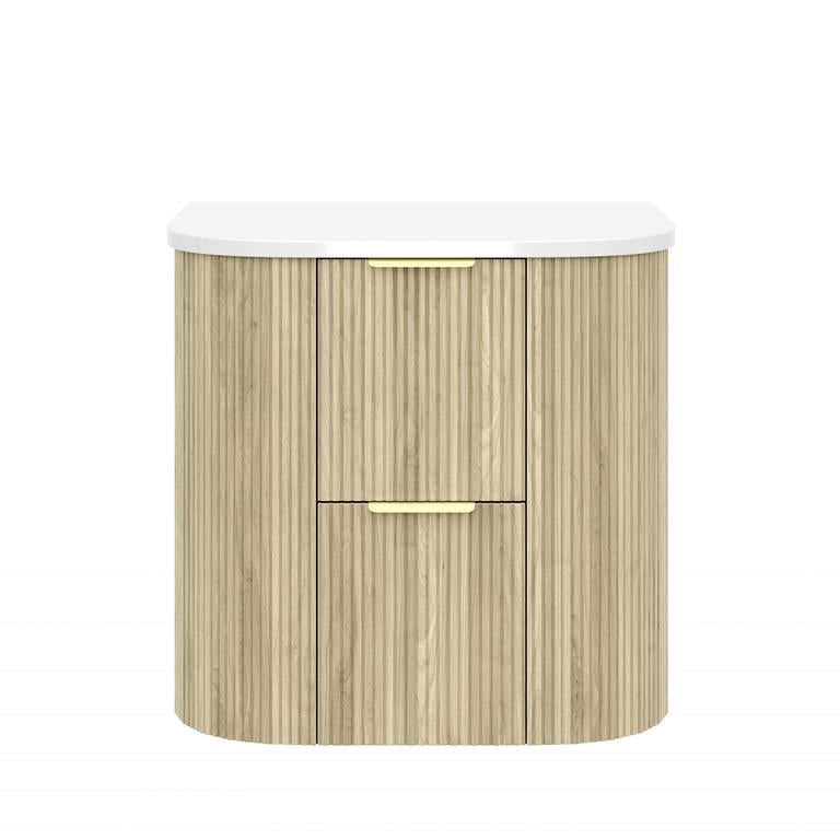 600mm Artis Curved Wall Hung Vanity PVC - Double Drawers Cabinet Only - Coastal Oak