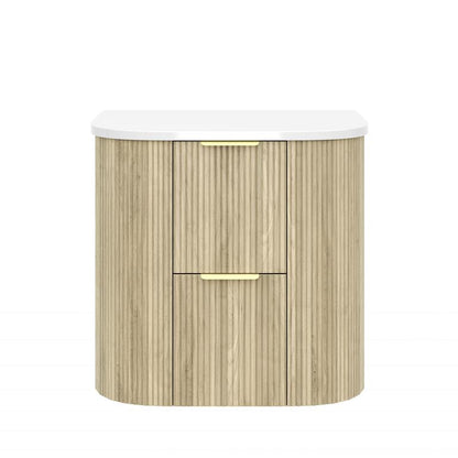 600mm Artis Curved Wall Hung Vanity PVC - Double Drawers Cabinet Only - Coastal Oak