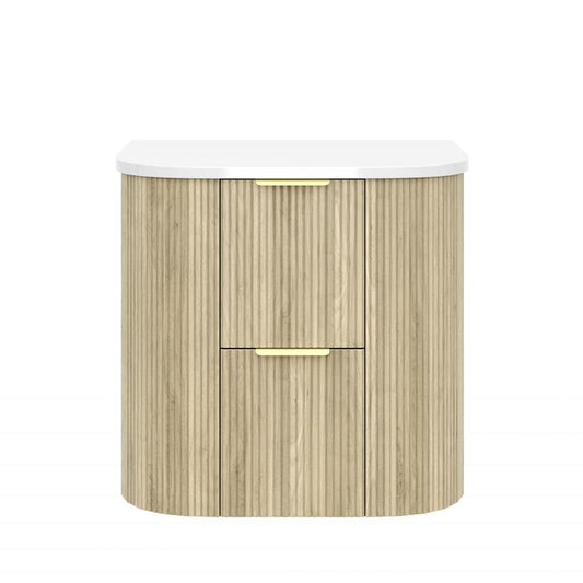600mm Artis Curved Wall Hung Vanity PVC - Double Drawers Cabinet Only - Coastal Oak