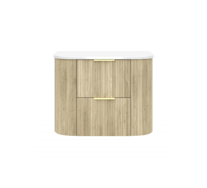 750mm Artis Curved Wall Hung Vanity PVC - Double Drawers Cabinet Only - Coastal Oak