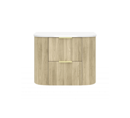 750mm Artis Curved Wall Hung Vanity PVC - Double Drawers Cabinet Only - Coastal Oak